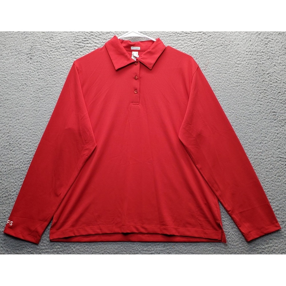 Page & Tuttle‎ Polo Shirt Womens Large Red Stretch Cool Swing Long-Sleeve Collar